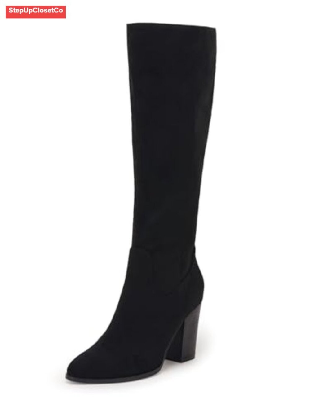 Faux Suede Knee High Boots Side Zipper Chunky Heel Stretch Winter Boots